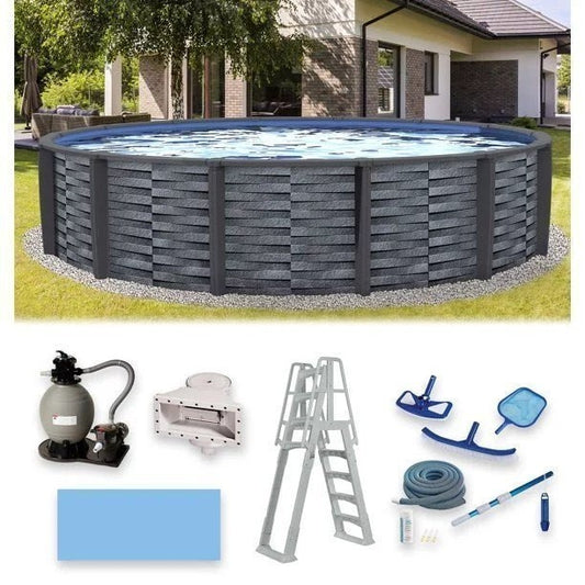 Jean Aristhene Affinity 24ft Round Above Ground Pool Set with Resin Top Rails